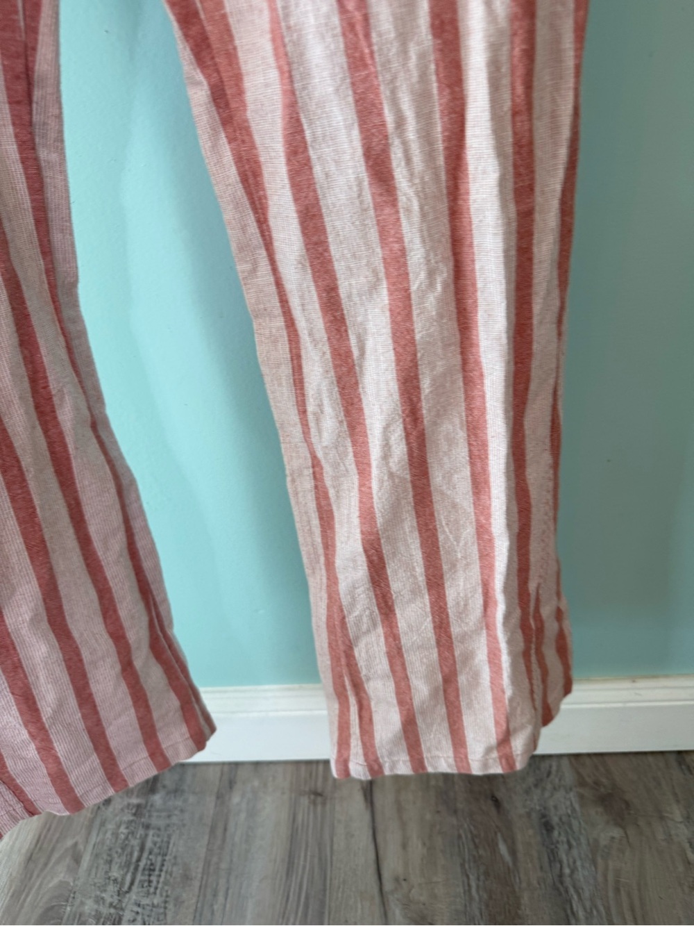 Roxy Striped Drawstring Linen Pants — Coral & White - Picture 5 of 12